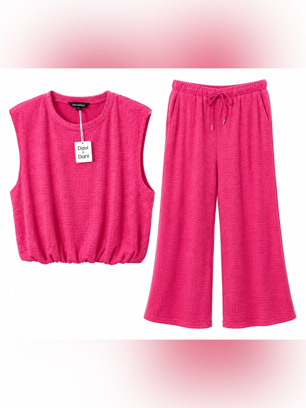 Davi & Dani Vibrant Pink Terry cloth Lounge Set